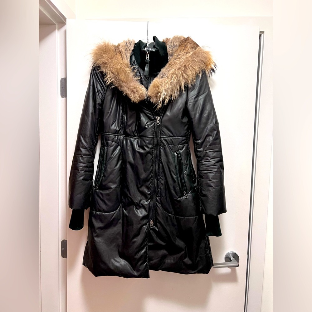MACKAGE Jacket. Synthetic filling size small authentic fur trim.